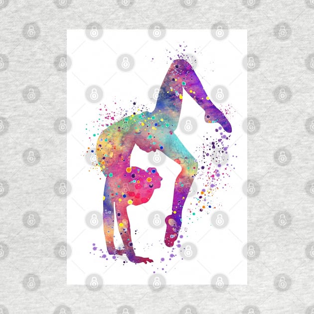 Gymnastics Girl Tumbling Colorful Watercolor Art Gift by LotusGifts